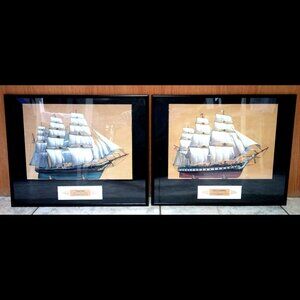 Prints by Garcia of Flying Cloud and U.S.S. Constitution Framed 20" x 16"